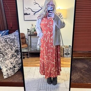 Smith & Hawken vintage 90s Coral Floral Maxi midi Dress cottagecore grunge